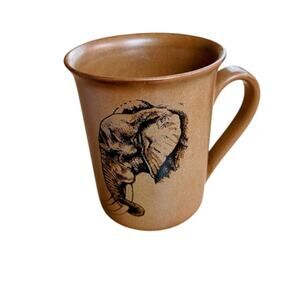 Arisda Elephant Design Beige Stoneware Mug 4" Tall